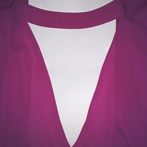 1 State SZ XS Deep V Choker Collar Slit Back Pink Chiffon Fabric Buttons Blouse